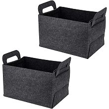 WADORN 2pcs Storage Basket Felt Storage Bin, Felt Rectangle Storage Box Foldable Holder Organizer Felt Storage Basket for Books Towel Toilet Paper Clothes, 16.14x9.44x11.02 Inch (Black)