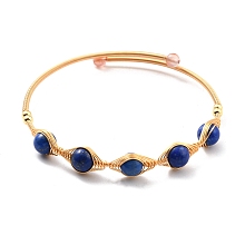 Honeyhandy Natural Lapis Lazuli Wrapped Cuff Bangle, Golden Brass Torque Bangle for Women, Lead Free & Cadmium Free, Inner Diameter: 2-1/4 inch(5.8cm)