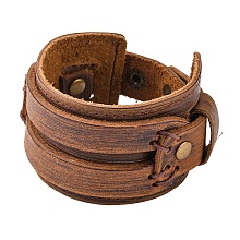 Honeyhandy Leather Wrap Snap Bracelets, Saddle Brown, 220~240mm(8-5/8 inch~9-1/2 inch)