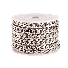 Honeyhandy 304 Stainless Steel Cuban Link Chains, Chunky Curb Chains, Unwelded, with Spool, Stainless Steel Color, 7.5x2mm, about 16.4 Feet(5m)/roll