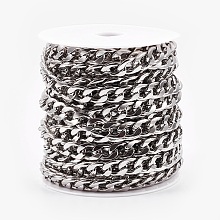 Honeyhandy 304 Stainless Steel Cuban Link Chains, Chunky Curb Chains, Unwelded, with Spool, Stainless Steel Color, 11x7.5x2mm, about 32.8 Feet(10m)/roll