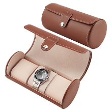 PandaHall Elite Column PU Leather Watch Boxes, Wristwatch Organizer Storage Case with Pillow, Saddle Brown, 19.5x9.4cm, Inner Diameter: 18.1x7.8cm