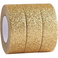 GORGECRAFT 3 Rolls 16.4 Yard x 0.6 Inch Glitter Adhesive Tape Foil Masking Tapes Gold Washi Paper Stick for DIY Scrapbook Decorative Adhesive Tapes Craft and Gifts