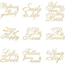 OLYCRAFT 9pcs Inspirational Quote Pattern Stickers Metal Golden Sticker Self Adhesive Words Energy Stickers for DIY Crafts Scrapbooks Epoxy Resin Art Decorations - 1.6x1.6 inch