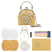 WADORN DIY Ethnic Style Flower Pattern Embroidery Crossbody Bags Kits, Including Kiss Lock Frame with Handle, Plastic Imitation Bamboo Embroidery Hoop, Bag Chain, Needle, Threads, Cloth, Mixed Color