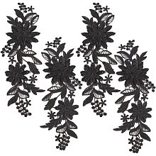 GORGECRAFT 4Pcs 3D Embroidered Flower Lace Applique 3-Layers Daisy Floral Leaves Embroidery Fabric Patches Black Sew on Collar Appliques for DIY Sewing Crafts Wedding Clothing Bags Embellishments