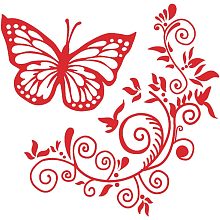 GORGECRAFT 2 Sheets Butterfly Flower Car Decal Set Floral Vine Decals Red Reflective Vinyl Waterproof Self Adhesive Car Stickers Automotive Exterior Decor for Auto Truck SUV Wall Art Laptop