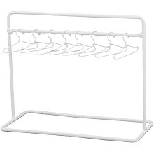 SUPERFINDINGS Iron Doll Clothes Rack Hangers Set 150x70x120mm White Mini Metal Clothing Rack with 10Pcs Tiny Doll Dress Outfit Hangers with Single Bar