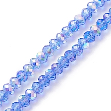 Electroplate Transparent Glass Beads Strands, AB Color Plated, Faceted, Rondelle, Blue, 5.5x4mm, Hole: 1mm, about 100pcs/strand, 17.01''(43.2cm)