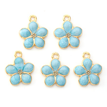 Honeyhandy Light Gold Plated Alloy Enamel Pendants, Flower, Light Sky Blue, 17x14.5x1.5mm, Hole: 1.6mm