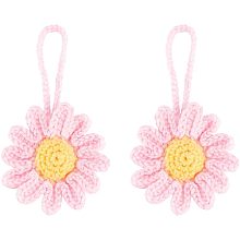 FINGERINSPIRE 2 Pcs Crochet Daisy Car Pendant Pink Handmade Crochet Cotton Daisy Decoration with Lanyard Flower Hand Crochet Knitting Flower Car Mirror Hanging Accessories for Bag Car and Keychain