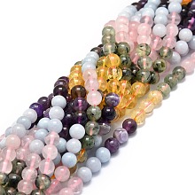 Honeyhandy Natural Mixed Gemstone Beads Strands, Natural Aquamarine & Rose Quartz & Prehnite & Citrine & Amethyst, Round, 8mm, Hole: 1mm, about 48pcs/strand, 15.55''(39.5cm)