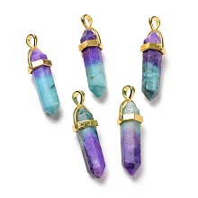 Honeyhandy Natural Dyed Calcite Double Terminated Pointed Pendants, with Golden Tone Brass Findings, Bullet, Dark Violet, 40~41x13.5x10mm, Hole: 4x5mm