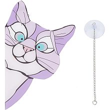 GORGECRAFT Stained Glass Window Hangings Cat Acrylic Window Suncatcher Funny Peeking Cat Pendant Decor for Windows, Purple