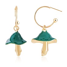 Arricraft Enamel Mushroom Dangle Stud Earrings, Gold Plated Alloy  Half Hoop Earrings for Women, Green, 47x24.5mm, Pin: 0.7mm