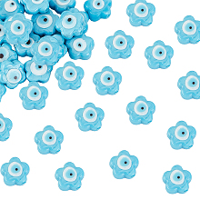 DICOSMETIC 1 Strand Evil Eye Lampwork Beads Strands Glass Beads Flower Evil Eye Charms Sky Blue Flat Loose Beads Small Spacer Beads for DIY Bracelet Earring Necklace DIY Jewelry Making, Hole: 1.6mm