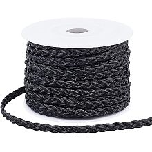 PandaHall Elite 10.9 Yard Braided Leather Strip 5mm 3 Ply Hand Braided Cord Black Bolo PU Leather Cord Flat Folded Leather Cord forMen Women Bracelet Necklace Bolo Tie Belt DIY Craft Making