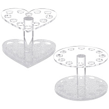 AHANDMAKER 2 Pcs Acrylic Nail Brush Display Holder, Nail Art Painting Gel Brush Rack for Nail Tech, 12 Hole Makeup Brush Organizer, Round Heart Shape Pen Beauty Display Storage Stand Rest, Sliver Base