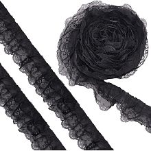 BENECREAT 10 Yards 3-Layer Pleated Chiffon Flower Lace Trim, Black Organza Lace Edge Trim Polyester Ribbon for Jewelry Making, Garment Accessories, 2-1/2 inch Wide