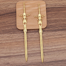 Honeyhandy Alloy Sword Hair Sticks, with Loop, Cabochon Settings, Long-Lasting Plated Hair Accessories for Women, Golden, 198x36mm, Tray: 6x8mm.