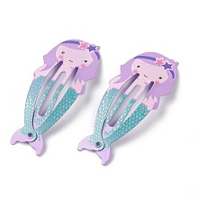 Honeyhandy Baking Painted Iron Snap Hair Clips, for Children's Day, Mermaid, Purple, 54x23x2mm