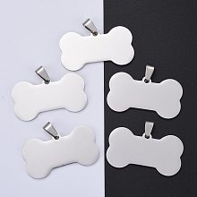 Honeyhandy 304 Stainless Steel Pendants, Manual Polishing, Stamping Blank Tag, Dog Bone, Stainless Steel Color, 22x40x1.8mm, Hole: 8.5mm