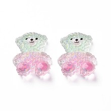 Transparent Epoxy Resin Cabochons, with Glitter Powder, Bear, Pale Green, 22x17.5x8mm