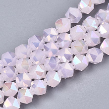 Honeyhandy Electroplate Glass Beads Strands, Imitation Jade, AB Color Plated, Faceted, Round, Pink, 6x6x6mm, Hole: 1mm, about 100pcs/strand, 22.24 inhes(56.5cm)