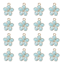 Honeyhandy Light Gold Plated Alloy Enamel Pendants, Flower, Light Sky Blue, 17x14.5x1.5mm, Hole: 1.6mm