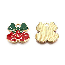 Honeyhandy Alloy Enamel Pendants, for Christmas, Light Gold, Bell, Red, 15x15.5x1.5mm, Hole: 2mm