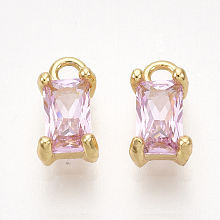 Honeyhandy Brass Cubic Zirconia Charms, Rectangle, Nickel Free, Real 18K Gold Plated, Pearl Pink, 8x4x3mm, Hole: 1.2mm