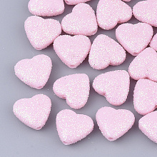 Honeyhandy Opaque Acrylic Beads, with Glitter Powder, Heart, Pearl Pink, 12.5x13.5x6mm, Hole: 1.5mm