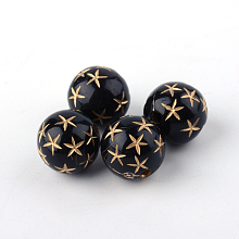 Honeyhandy Round Plating Acrylic Beads, Golden Metal Enlaced, Black, 12x12mm, Hole: 2mm