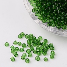 Honeyhandy 8/0 Glass Seed Beads, Transparent, Round, Dark Green, 3mm, Hole: 1mm, about 1097pcs/50g