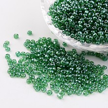 Honeyhandy Round Glass Seed Beads, Trans. Colours Lustered, Dark Green, Size: about 3mm in diameter, hole: 1mm, about 1097pcs/50g