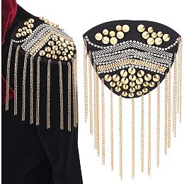 PandaHall Elite Tassel Epaulet, 2pcs Rhinestone Rivet Shoulder Badge Fringe Chain Pieces Shoulder Board Arm Badge Sew Costume Decor Gold Suit Blazer Uniform Accessories for Women Men Cosplay Party