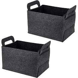 WADORN 2pcs Storage Basket Felt Storage Bin, Felt Rectangle Storage Box Foldable Holder Organizer Felt Storage Basket for Books Towel Toilet Paper Clothes, 16.14x9.44x11.02 Inch (Black)