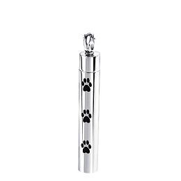 Honeyhandy Titanium Steel Urn Ashes Pendants, Column with Paw Print Pattern, Stainless Steel Color, 4.2x0.6cm