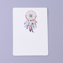 Honeyhandy Cardboard Necklace Display Cards, Rectangle with Woven Net/Web & Feather Pattern, White, 6.95x5x0.05cm