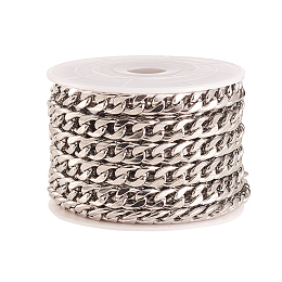 Honeyhandy 304 Stainless Steel Cuban Link Chains, Chunky Curb Chains, Unwelded, with Spool, Stainless Steel Color, 7.5x2mm, about 16.4 Feet(5m)/roll