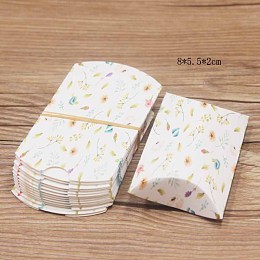 Honeyhandy Paper Pillow Gift Boxes, Packaging Boxes, Party Favor Sweet Candy Box, Flower Pattern, White, 9.9x5.5x0.1cm, Finished Product: 8x5.5x2cm