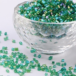 Honeyhandy 11/0 Two Cut Glass Seed Beads, Hexagon, Trans.Colours Rainbow, Dark Green, Size: about 2.2mm in diameter, about 37500pcs/Pound