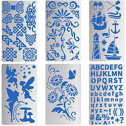 BENECREAT 6Pcs 4"x6.8" Metal Journal Stencils Floral/Letter/knot/Flower/Fairy, Metal Steel Stencil Template for DIY Scrapbooking and Crafting