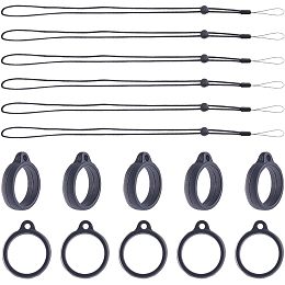 GORGECRAFT 42PCS Black Anti-Lost Necklace Lanyard Set Including 6PCS Anti-Loss Pendant Strap String Holder with 36PCS Silicone Rubber Rings for Office Key Chains Outdoor Activities, 16mm