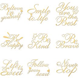 OLYCRAFT 9pcs Inspirational Quote Pattern Stickers Metal Golden Sticker Self Adhesive Words Energy Stickers for DIY Crafts Scrapbooks Epoxy Resin Art Decorations - 1.6x1.6 inch