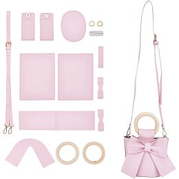 WADORN DIY Leather Tote Bag Making Kit, 18pcs Leather Crossbody Bucket Bag Making Materials Leather Knitting Crochet Purse Making Kit Handmade Cute Bowknot Handbag Sewing Supplies, Pink, 6.7x5.5 Inch