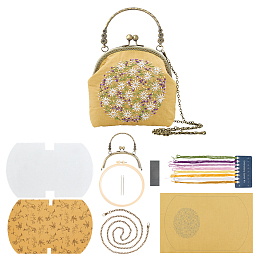 WADORN DIY Ethnic Style Flower Pattern Embroidery Crossbody Bags Kits, Including Kiss Lock Frame with Handle, Plastic Imitation Bamboo Embroidery Hoop, Bag Chain, Needle, Threads, Cloth, Mixed Color