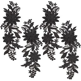 GORGECRAFT 4Pcs 3D Embroidered Flower Lace Applique 3-Layers Daisy Floral Leaves Embroidery Fabric Patches Black Sew on Collar Appliques for DIY Sewing Crafts Wedding Clothing Bags Embellishments