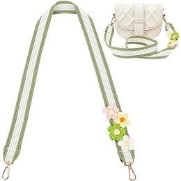 WADORN Wide Purse Strap Replaceme, 40.16 Inch Crossbody Strap Striped Shoulder Strap with Flower Charms Canvas Bag Handbag Belts, White