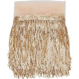 BENECREAT 10Yard PVC Sewing Fringe Trim, 7.87inch Wide Gold Sequins Lace Tassel Fringe Trim for DIY Craft Clothing Garment Curtain Accessories